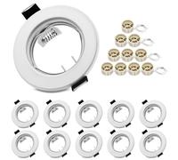 Round White Recessed Ceiling Downlight Frames with GU10 Sockets, 55-70mm Cut-Out Hole Size, Compatible with LED & Halogen Bulbs, Mounting Frame for Spotlight Fixtures (Bulbs Excluded) - 10 Pack