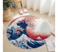 Round White Rug for Living Room and Bedroom, 100 cm Washable Short Pile Carpet with Abstract Waves Lines Pattern, Soft Circle Carpet, Anti-Slip Room Decor