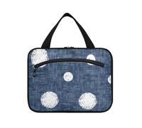 Round White Spots on A Denim Blue Background Hanging Makeup Travel Bag with Hook, Designer Essential Make up Bag for Womens Travel organizador de maquillaje para L