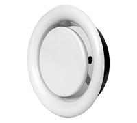 Round White Steel Adjustable Air Extract Valve - Wall Ceiling Exhaust Diffuser - Metal Ventilation Grille - Ducting Cover (White, Ø 125mm / 5'')