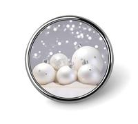 Round White Xmas Balls Brooch Classic Mini Pin 1 Inch Aluminum Alloy Lapel Pin Personalized Button Badge for Backpack Hat Suit Jacket Clothing Decoration