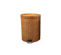 Round Wicker Dustbin Cover with Silent Closing Lid, Handwoven Foot Pedal Trash Can with Removable Inner Bucket, Slow-Drop Lid for Kitchen Bathroom Office Living Room