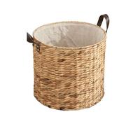 Round Wicker Laundry Basket Hamper W/Liner & Leather Handle - Nordic Storage Bucket For Bedroom - Natural Dirty Clothes Basket - Large Size