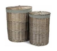 Round Wicker Laundry Basket Set with Grey Lining, 2-Piece, Antique Wash Willow, 33x50cm and 46x60cm
