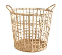 Round Wicker Storage Basket for Shelf Handwoven Seagrass with Handles for Home Bedroom Dormitories Office Gifts, Water Hyacinth Storage Basket, 13.8''L x 13.8''W x 12.6''H