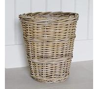 Round Wicker Waste Paper Bin Basket Grey and Buff Rattan
