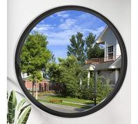 Round Window with Aluminum Frame Round Opening Portlight Window with Handle, 360° Rotating Pivot Casement Window, for Bathroom, Kitchen, Bedroom, Living Room(Black+Transparent,50cm/19.7in)