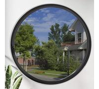 Round Window with Aluminum Frame Round Opening Portlight Window with Handle, 360° Rotating Pivot Casement Window, for Bathroom, Kitchen, Bedroom, Living Room(Black+Gray,40cm/15.7in)