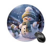 Round Winter Snowman Mouse Pad Non-Slip Rubber Small Cute Mouse Pad Mini Travel Gaming Mousepad Washable Funny Computer Mat Waterproof for Laptop Office Home Men Women