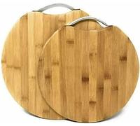 Round Woden Multipurpose Natural Bamboo Chopping Board with Handle for Kitchen Cutting Meat Veggie Cheese Bread eco-Friendly, Easy Grip for Chef Tray (2pcs 30/34cm)