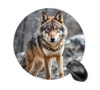 Round Wolf Mouse Pad Non-Slip Rubber Base Waterproof Mouse Mat Travel Portable Gaming Mousepad for Office Work Home Computer Laptop Personalized Accessory
