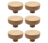 Round Wood Cabinet Knobs 10 Pack for Dressers and Closets, Natural Wood Texture with Deep Screw Thread, Suitable for Various Furniture Doors