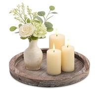 Round Wood Decorative Tray for Coffee Dining Table Counter Farmhouse Kitchen Home Island Decor Centerpiece Accessories Small Wooden Candle Holder Trays Serving Platter Rustic Bathroom Perfume Tray