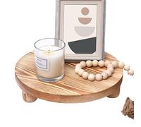 Round Wood Display Risers: | Rustic Round Wooden Pedestal Stand Tray - Small Footed Tray, Wooden Riser Farmhouse Pedestal Stand For Home Decor Candle Plant Cake Decorations Kitchen Bathroom