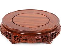 Round Wood Display Stand Vase Base Chinese Carved Small Plant Holder Wooden Buddha Statue Pedestal Bonsai Ornament Plant Pallet Floor Bracket Oriental Furniture Living Room Decor