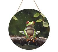 Round Wood Panel Painting 12 Inch, Home Wall Decor Wooden Ornament | Peace Tree Frog Round Wall Art, Wood Round Plaques For Crafts, Personalized Hanging Sign With Twine