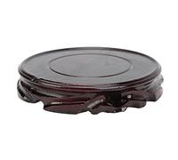 Round Wooden Base,Brown Oriental Style Veneer Base Multifunctional Retro Carving Elegant Wooden Display Stand for Vase Aquarium Table Lamp Teapot(12cm)