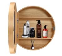 Round Wooden Bathroom Mirror Cabinet 50/60/70 cm - Space-Saving Vanity Mirror with Storage - Stylish Wall Decor for Small Spaces - 50 cm (19.6 in)