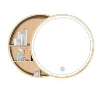 Round Wooden Bathroom Mirror Cabinet with Storage Space 50cm 60cm 70cm Wide Rustic Wall Cabinet for Bathroom Storage Wood Color 50cm