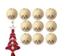 Round Wooden Beads Cat Head Log Smiling Face Spacer for Crafts Dream Catcher