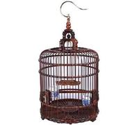 Round Wooden Bird Cage with Porcelain Jars for Small Birds | Handcrafted redwood build, Traditional round design, Suitable for canaries