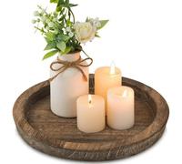 Round Wooden Candle Tray Farmhouse Table Centerpiece