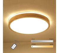 Round Wooden Ceiling Lamp Indoor Flush Mount LED Ceiling Light, Ultra-thin Lighting Fixture for Office Kitchen Bedroom Dining Room Office,Stepless Dimming,50cm36W
