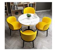 Round Wooden Dining Table & Chair Set Yellow Leather Perfect for Living Room Kitchen Office Leisure Negotiation Reception Stylish & Versatile