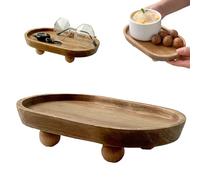 Round Wooden Display Riser, Wooden Tray, 13 cm Decorative Pedestal Stand, Small Pedestal Stand Decor Tray, for Tea Lights, Candles, Plants, Mini Vases & Soap Dispenser (Khaki-2)