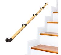 Round Wooden Handrail for Indoor Staircase Handrail, Wall Mount Stair Railings Non-Slip Safety Banister, Metal Bracket Hand Rails for Home Garden Corridor Lofts Decking(7ft/210cm)