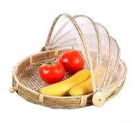 Round Wooden Tent Basket With Lid, Fruit Baskets For Kitchens, Food Storage Container For Outdoor Dining