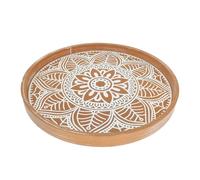 Round Wooden Tray Wood Decorative Tray Boho Rustic Serving Tray Brown Tea Coffee Table Centrepiece Candle Holder Farmhouse Decor Wood Serving Plates for Kitchen Living Room Counter 30 cm