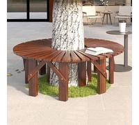 Round Wooden Tree Bench Patio Half Round Slatted Garden Benches Outdoor Courtyard Seating Curved Bench Backless Lounge Seating for Park/Patio/Porch/Lawn/Backyard