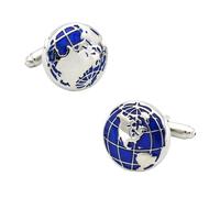 Round World Map Earth Cufflinks Classic Blue Men's Jewelry