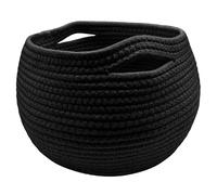 Round Woven Basket, Handmade Small Wicker Storage Basket Cotton RopeBasket for Living Room, Toys, Towel, Bedroom, Corner Decoration, Plant Baskets Indoor, Sundries, 25.5x21cm (Black)