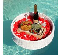Round Woven Floating Serving Tray For Pool,Floating Breakfast Tray Table Serving Buffet With Handles,Pool Drink Holder Floats For Swimming Pool Beach Party Float Lounge
