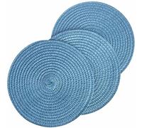 Round Woven Place Mats Set of 3-18cm/7 Inch Braided Plastic Table Mats for Office, Coffee, Dining (Blue)