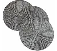 Round Woven Place Mats Set of 3-18cm/7 Inch Braided Plastic Table Mats for Office, Coffee, Dining (Grey)