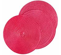 Round Woven Place Mats Set of 3-18cm/7 Inch Braided Plastic Table Mats for Office, Coffee, Dining (Red)