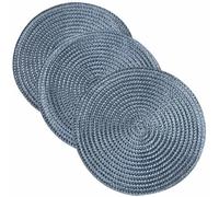 Round Woven Place Mats Set of 3-18cm/7 Inch Braided Plastic Table Mats for Office, Coffee, Dining (Royal Blue)