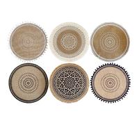 Round Woven Placemats 38cm, Boho Placemats with Tassels, Wipeable Linen Placemat, Set of 6 Coasters, Decorative Bowl Mat, Heat-resistant and Non-slip for Kitchen Party Wedding Photos (Style 22)