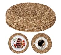 Round Woven Placemats, Braided Woven Place Mats 30cm Table Mats Set of 6 Table Placemats Anti Slip Heat, Washable Beige Wicker Tables Mats for Kitchen Dining Home Restaurant