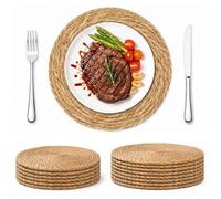 Round Woven Placemats - Handwoven Natural Water Hyacinth, Heat Resistant & Durable, Eco-Friendly Braided Table Mats for Dining Table & Home Decor (8 Pack, 30cm)