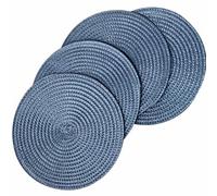 Round Woven Placemats Set of 4, 18cm/7inch Braided - Heat Resistant Coaster Mats for Small Plates & Coffee Tables(Blue)