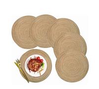 Round Woven Placemats Set of 6, 11.8 Inch 30CM Heat Insulation Non Slip Braided Weave Place Mats, Brown Washable Cotton Placemats for Kitchen Dining Table Home Restaurant