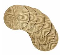 Round Woven Placemats Set of 6, 18cm Small - Braided Coaster Mats for Coffee Tables & Dessert Plates(Khaki)