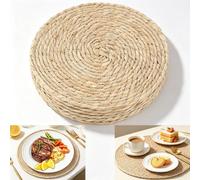 Round Woven Placemats Set of 6, 30cm Handwoven Water Hyacinth Placemats Woven Placemats Wicker Water Hyacinth Braided Placemats,Braided Straw Table Mats for Dining Table, Home, Party & Wedding Decor