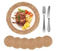 Round Woven Placemats Set of 6/8, 30cm Round Placemat, Natural Rattan PlacematS, Wicker Placemats for Dining, Kitchen Table, Home, Party, Wedding, Restaurant, Gold