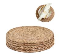 Round Woven Placemats Set of 6, Heat Resistant Braided Rattan Table Mats for Dining Table Protection, Easy Clean Handwoven Placemat for Kitchen Home Party, 12inch