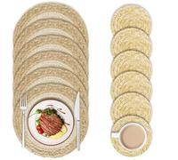 Round Woven Placemats Set of 6(Include 6 matching coasters), 30cm Handmade Weave Placemats, Natural Table Place Mats, round placemats for Dining Table, Kitchen, Home, Party and Restaurant